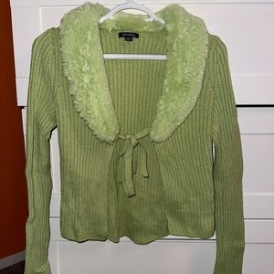 Wild Fable Faux Fur Green Front-Tie Cardigan Sweater Women's Size Small